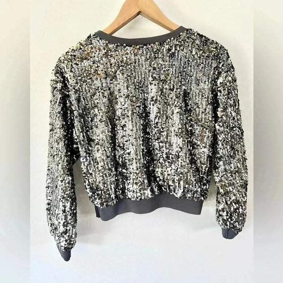 Alice + Olivia Sequin Cropped Embellished Metallic Long Sleeve Sweatshirt Sz XS - Picture 6 of 9